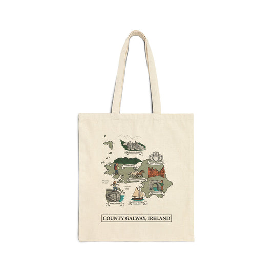County Galway map illustration Tote Bag | Ireland landmarks, coastal scenes