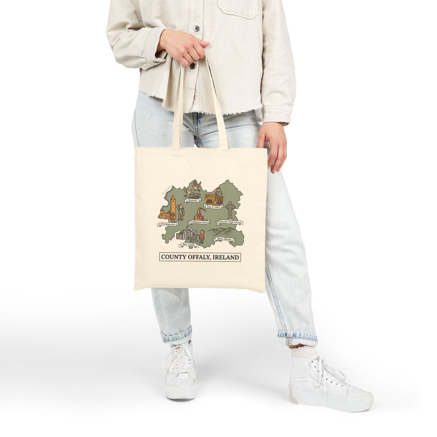 County Offaly map illustration Tote Bag | Ireland landmarks, coastal scenes